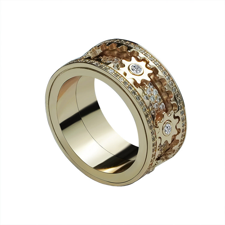 Inlaid stone inlaid with gypsophila diamond gear rotating men and women vibrato the same ring